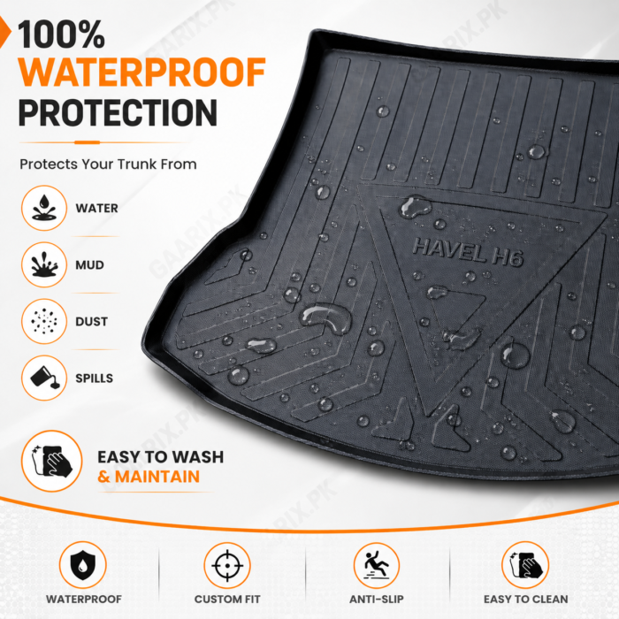 gwm-haval-h6-2022-2024-tpe-trunk-mat-water-protection Premium custom fit waterproof TPE trunk mat for GWM Haval H6 2022–2024 boot cargo area.