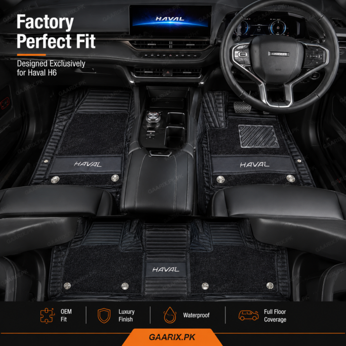 Haval H6 2022–Present Premium 11D Custom Fit Waterproof Luxury Leather Floor Mats with Full Floor Coverage