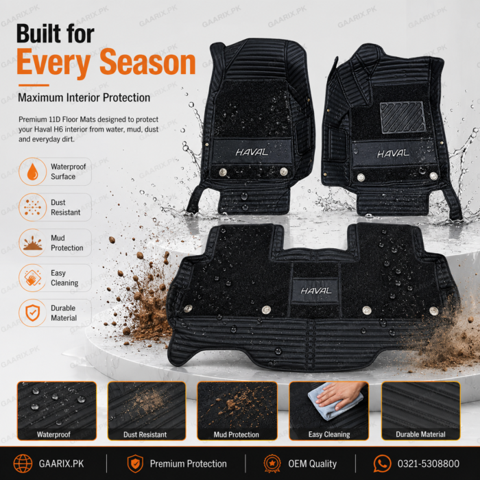 Haval H6 2022–Present Premium 11D Custom Fit Waterproof Luxury Leather Floor Mats with Full Floor Coverage