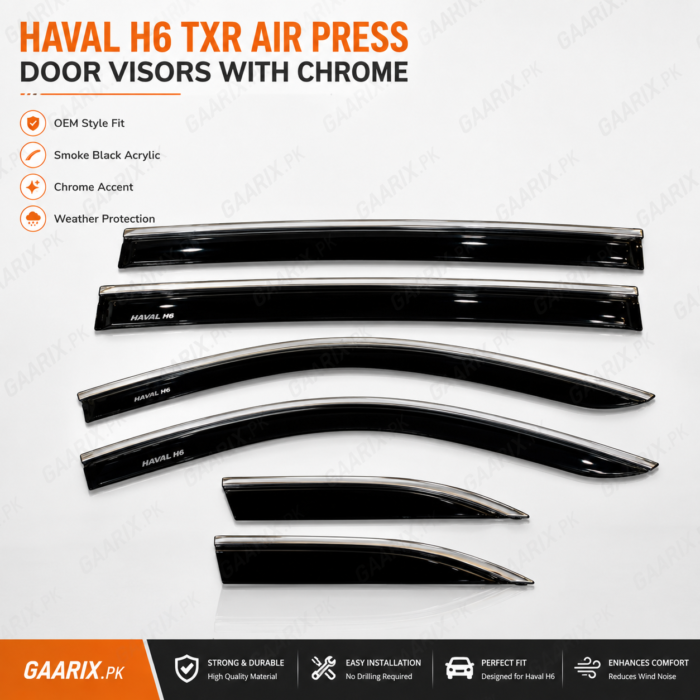 haval-h6-txr-air-press-door-visors-with-chrome-home Haval H6 TXR Air Press Door Visors with Chrome Premium Smoke Black OEM Fit Rain Guards