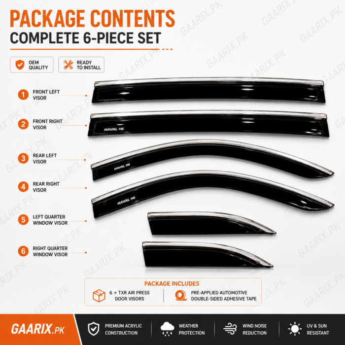 haval-h6-txr-air-press-door-visors-with-chrome-package Haval H6 TXR Air Press Door Visors with Chrome Premium Smoke Black OEM Fit Rain Guards