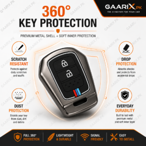 Honda BR-V 2017–2026 premium metal key cover with hook, connecting belt, screws and screwdriver