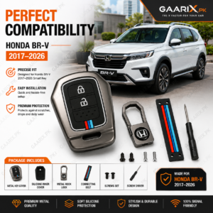 Honda BR-V 2017–2026 premium metal key cover with hook, connecting belt, screws and screwdriver