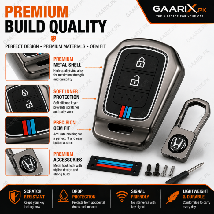 honda-br-v-2017-2026-metal-key-cover-premium-quality Honda BR-V 2017–2026 premium metal key cover with hook, connecting belt, screws and screwdriver