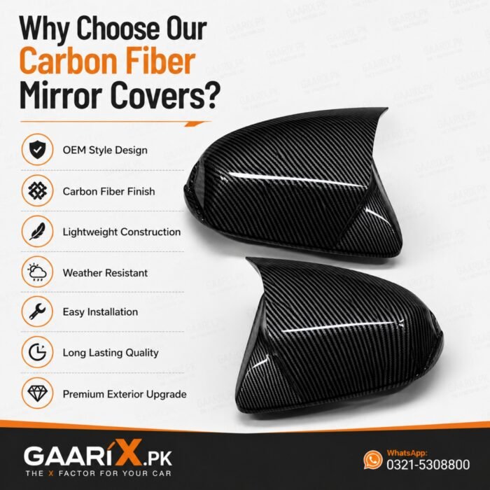 Honda Civic 2016–2021 Carbon Fiber Style Side Mirror Covers with High Gloss OEM Fit Finish