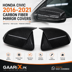 Honda Civic 2016–2021 Carbon Fiber Style Side Mirror Covers with High Gloss OEM Fit Finish