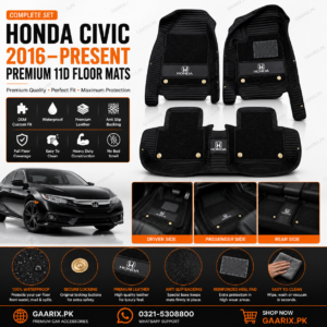 Honda Civic 2016–Present Premium 11D Waterproof Custom Fit Luxury Leather Floor Mats