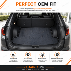 Hyundai Tucson Hybrid 2025 premium TPE trunk mat with custom OEM fit, waterproof boot liner and raised edge protection.