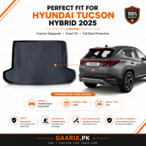 Hyundai Tucson Hybrid 2025 premium TPE trunk mat with custom OEM fit, waterproof boot liner and raised edge protection.