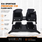 Premium 11D custom fit waterproof leather floor mats for Kia Sportage (2019–Present) with OEM fit, anti-slip backing, removable carpet inserts, and full floor coverage.