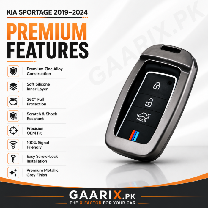 kia-sportage-2019-2024-metal-key-cover-features Kia Sportage 2019–2024 Premium Metal Key Cover – Perfect OEM Fit | GAARIX.PK