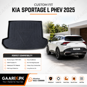 Premium custom-fit TPE trunk mat for Kia Sportage L PHEV 2025 with waterproof raised-edge boot liner protection.