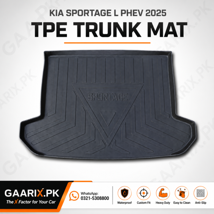 Premium custom-fit TPE trunk mat for Kia Sportage L PHEV 2025 with waterproof raised-edge boot liner protection.