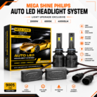 Mega Shine Philips 2000W 9005 Auto LED Headlight System with Built-in CANBUS Driver