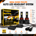 Mega Shine Philips 2000W H11 Auto LED Headlight System 6000K Cool White H8 H9 Compatible LED Headlight Bulbs