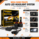 Mega Shine Philips 2000W H11 Auto LED Headlight System 6000K Cool White H8 H9 Compatible LED Headlight Bulbs