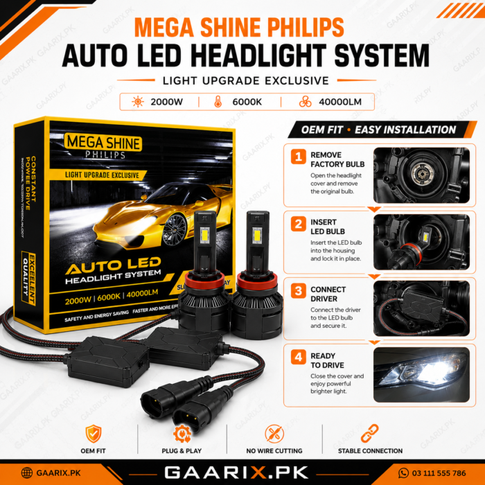 mega-shine-philips-2000w-h11-led-headlights-installation Mega Shine Philips 2000W H11 Auto LED Headlight System 6000K Cool White H8 H9 Compatible LED Headlight Bulbs