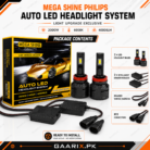 Mega Shine Philips 2000W H11 Auto LED Headlight System 6000K Cool White H8 H9 Compatible LED Headlight Bulbs