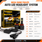 Mega Shine Philips 2000W H11 Auto LED Headlight System 6000K Cool White H8 H9 Compatible LED Headlight Bulbs