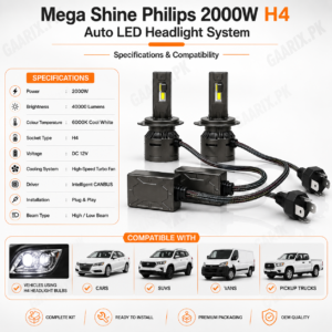 Mega Shine Philips 2000W H4 LED Headlight System 6000K Cool White 40000LM CANBUS Ready