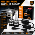 Mega Shine Philips 300W H7 LED Headlamp – 6000K Cool White 40000LM Plug & Play