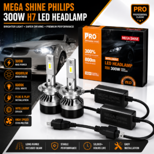 Mega Shine Philips 300W H7 LED Headlamp – 6000K Cool White 40000LM Plug & Play
