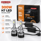 Mega Shine Philips 300W H7 LED Headlamp – 6000K Cool White 40000LM Plug & Play