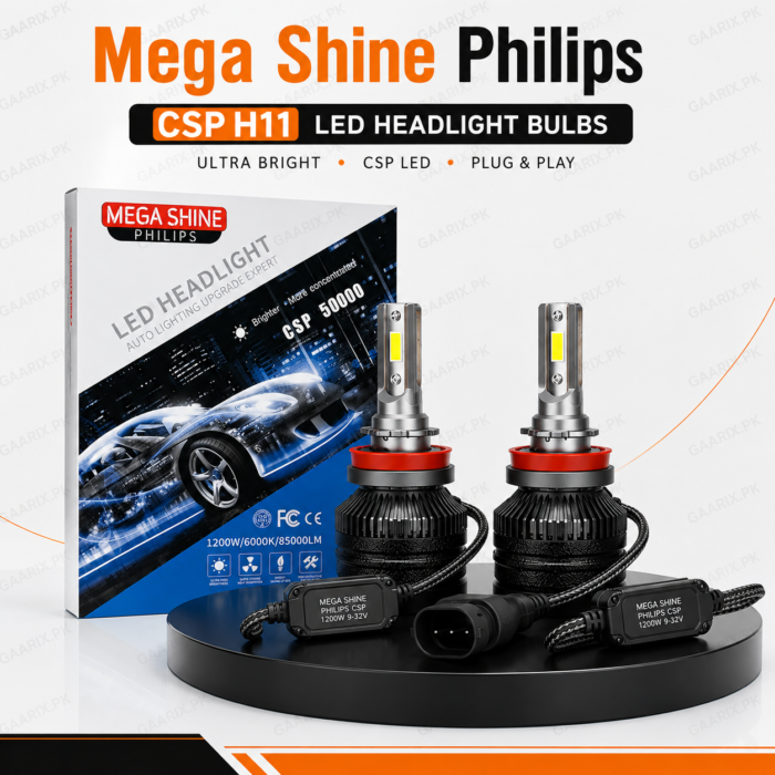 Mega Shine Philips CSP5000 H11 LED Headlight Bulbs with 6000K Cool White Light, External CANBUS Driver and Plug & Play Installation