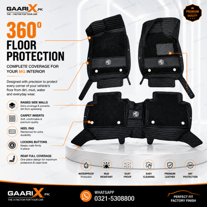 MG HS Premium 11D Custom Fit Waterproof Luxury Leather Floor Mats with OEM Fit and Full Interior Protection