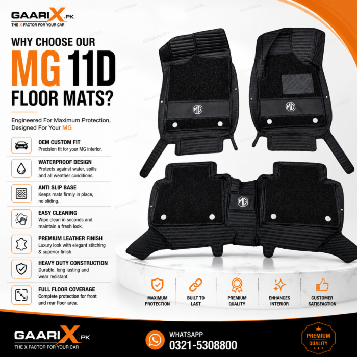 MG HS Premium 11D Custom Fit Waterproof Luxury Leather Floor Mats with OEM Fit and Full Interior Protection