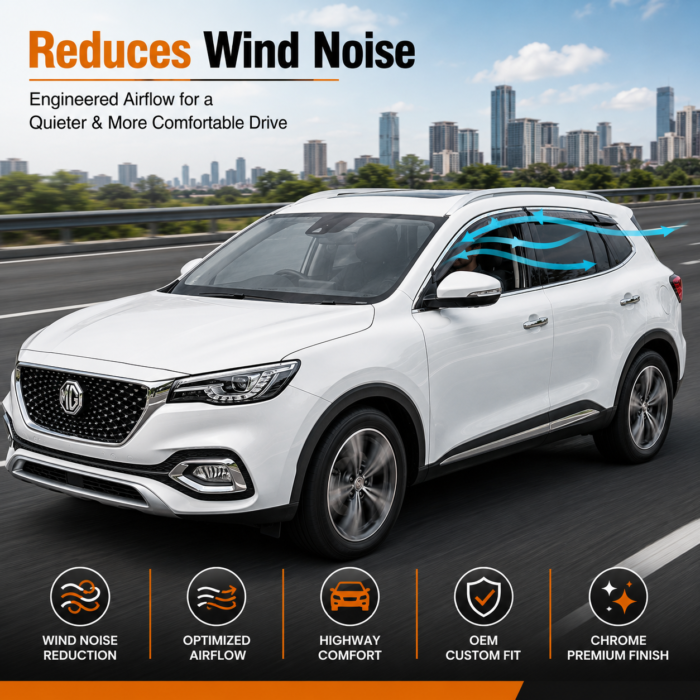 mg-hs-2020-2025-txr-air-press-door-visors-with-chrome-features MG HS 2020–2025 TXR Air Press Door Visors with Chrome – Premium Smoke Black Rain Guards