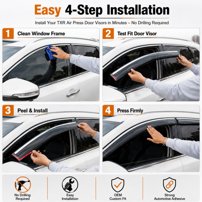 mg-hs-2020-2025-txr-air-press-door-visors-with-chrome-installation MG HS 2020–2025 TXR Air Press Door Visors with Chrome – Premium Smoke Black Rain Guards