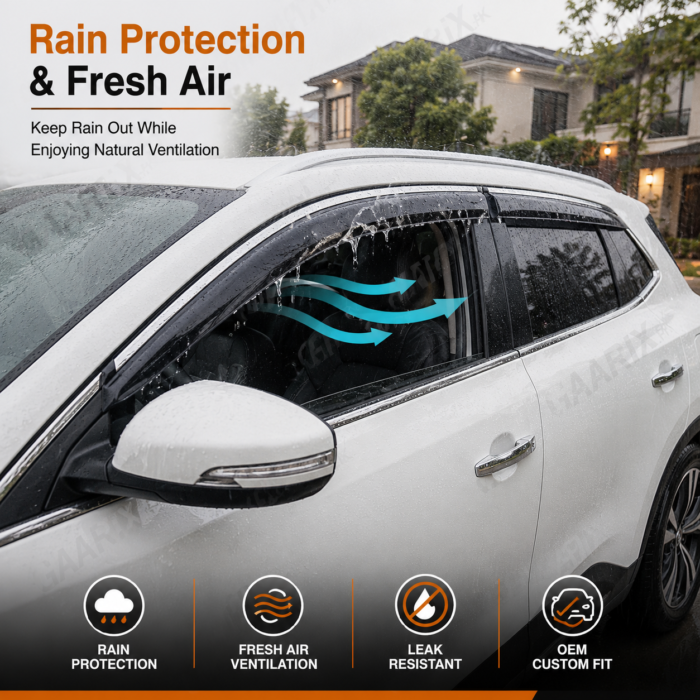 mg-hs-2020-2025-txr-air-press-door-visors-with-chrome-rain-protection MG HS 2020–2025 TXR Air Press Door Visors with Chrome – Premium Smoke Black Rain Guards