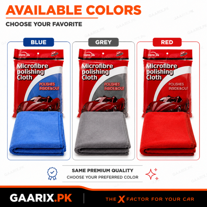 Microfiber polishing cloth in blue grey and red for car cleaning