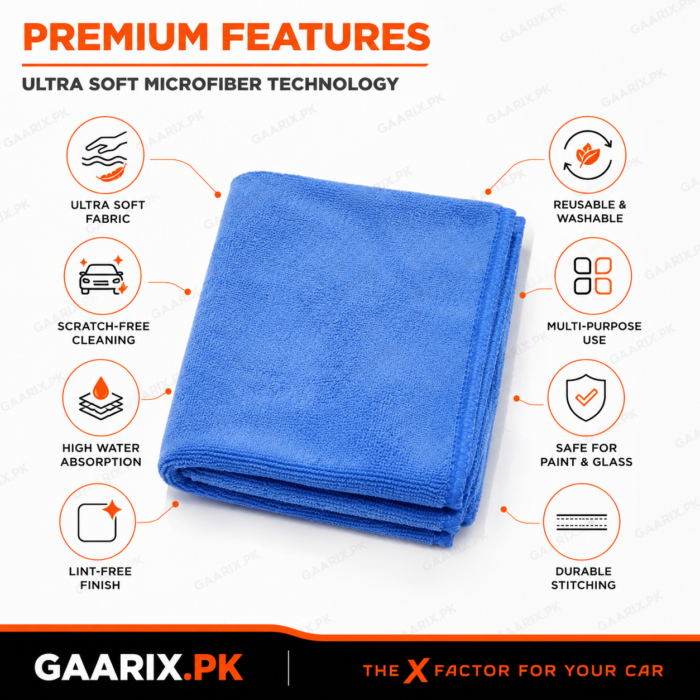 Microfiber polishing cloth in blue grey and red for car cleaning