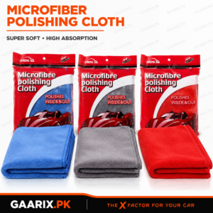 Microfiber polishing cloth in blue grey and red for car cleaning