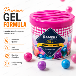 Sameili Air Freshener Gel Bubble Gum Flavor for car, home and office. Long-lasting gel air freshener with sweet bubble gum fragrance and odor elimination.