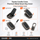 Toyota Corolla Cross Premium Metal Smart Key Cover made with zinc alloy and soft silicone interior for OEM fit and scratch protection.