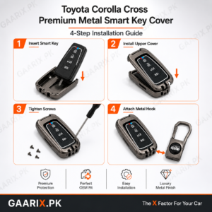 Toyota Corolla Cross Premium Metal Smart Key Cover made with zinc alloy and soft silicone interior for OEM fit and scratch protection.