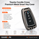 Toyota Corolla Cross Premium Metal Smart Key Cover made with zinc alloy and soft silicone interior for OEM fit and scratch protection.