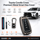 Toyota Corolla Cross Premium Metal Smart Key Cover made with zinc alloy and soft silicone interior for OEM fit and scratch protection.