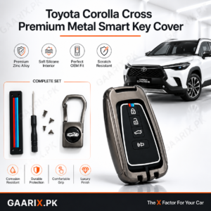 Toyota Corolla Cross Premium Metal Smart Key Cover made with zinc alloy and soft silicone interior for OEM fit and scratch protection.