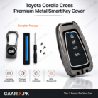 Toyota Corolla Cross Premium Metal Smart Key Cover made with zinc alloy and soft silicone interior for OEM fit and scratch protection.