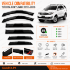 Toyota Fortuner 2012–2015 TXR Air Press Door Visors with Chrome – OEM Smoke Black Rain Guards