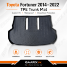 Toyota Fortuner 2014–2022 custom fit waterproof TPE trunk mat with raised edges and anti-slip boot liner for maximum cargo protection.
