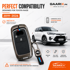 toyota-raize-2019-2026-metal-key-cover-compatibilty Toyota Raize 2019–2026 premium metal key cover with silicone inner case and accessories
