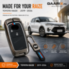 Toyota Raize 2019–2026 premium metal key cover with silicone inner case and accessories