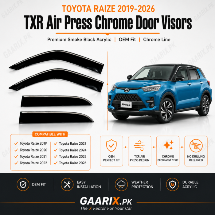 Toyota Raize 2019–2026 TXR Air Press Chrome Door Visors – GAARIX.PK
