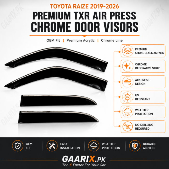 Toyota Raize 2019–2026 TXR Air Press Chrome Door Visors – GAARIX.PK