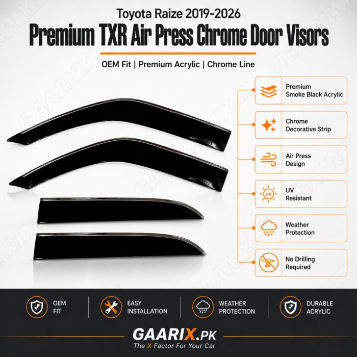 Toyota Raize 2019–2026 TXR Air Press Chrome Door Visors – GAARIX.PK